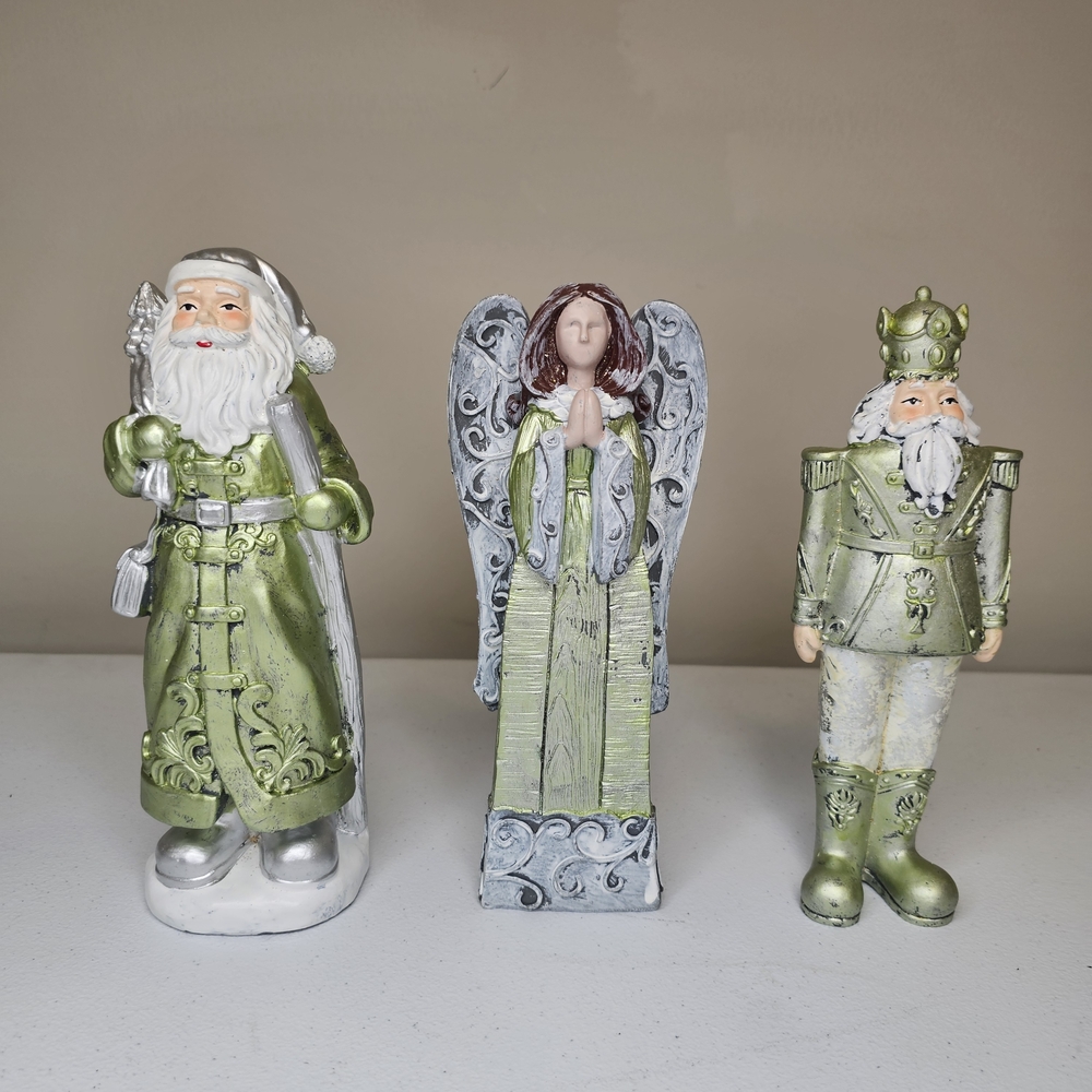 Green and Silver Holiday Figurine Set